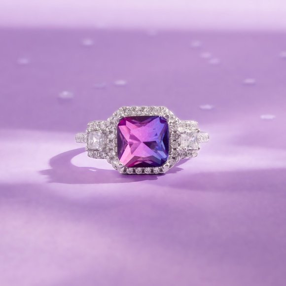 Pink & Purple Emerald Cut Gemstone Ring, 925 Sterling Silver Charmed Aroma - Picture 5 of 8